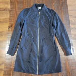 H&M DIVIDED Longline Zip Bomber Jacket Black‎ Womens Size 4 Cinch Tie Waist GUC